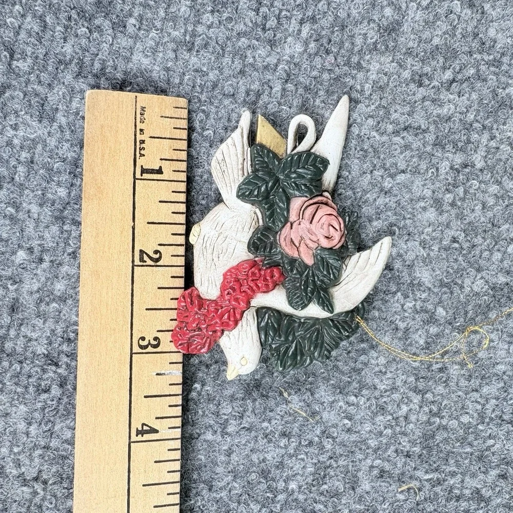 Vintage‎ 90s Y2K Dove Christmas Ornaments Lot 3pc Romantic Holiday Rose Violin